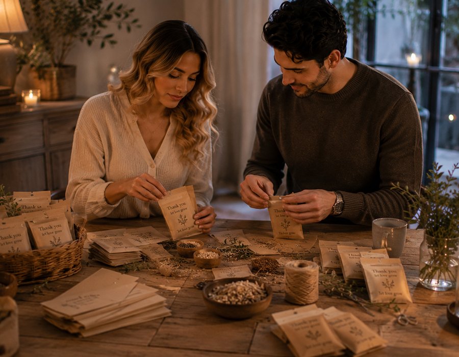 Seed packets prepared as favours