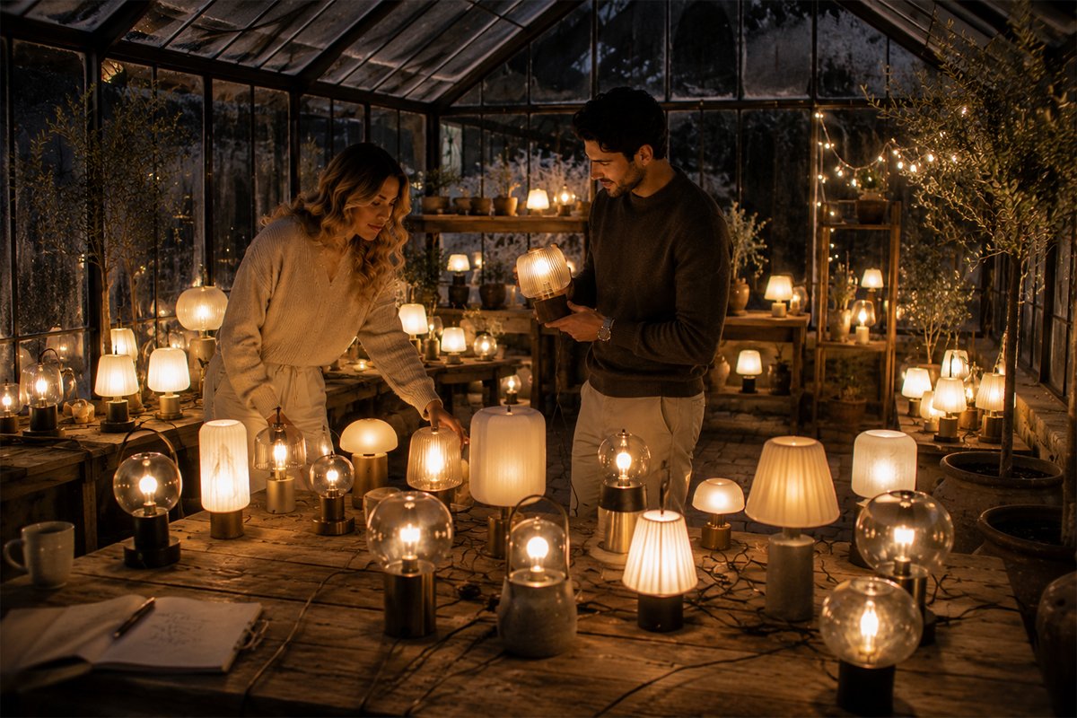 Lamps and cabling inside a glasshouse