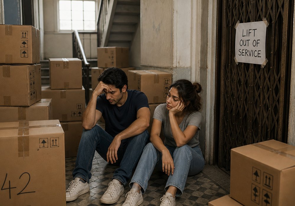 Boxes stacked in an empty flat